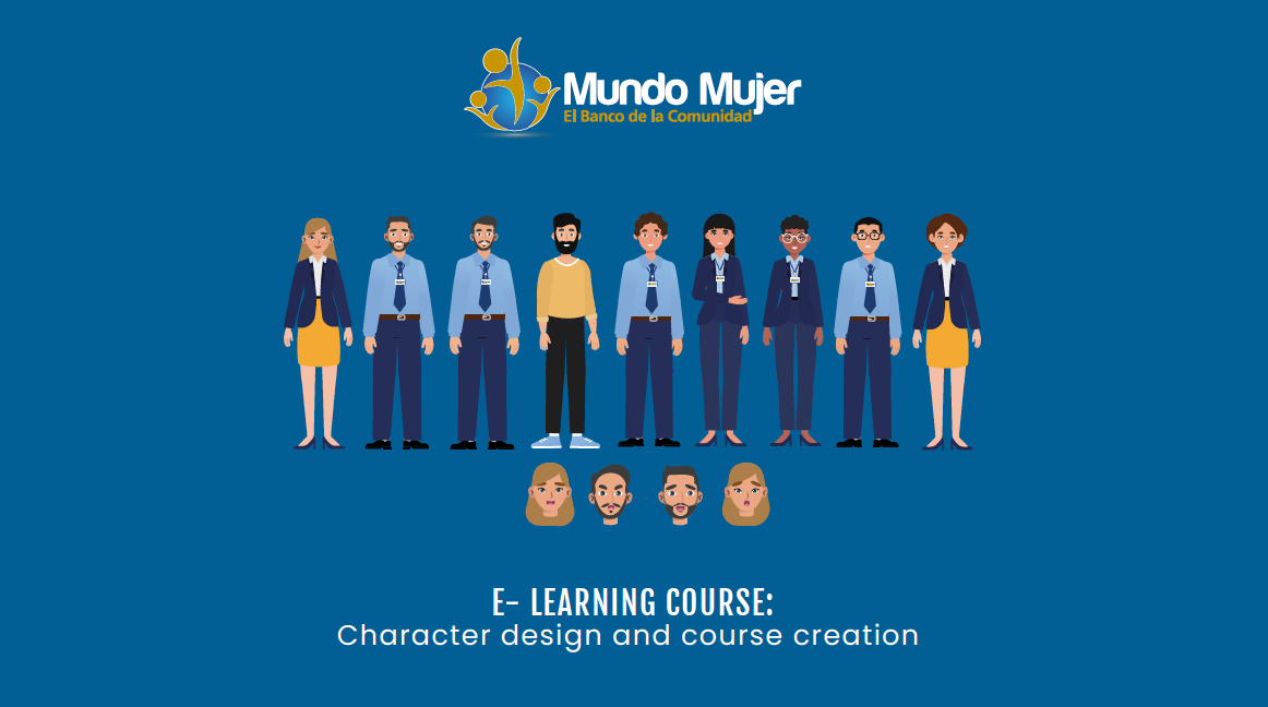Diseño de personajes del curso virtual e-learning de Banco Mundo Mujer.